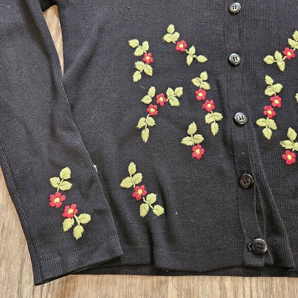 Vtg Joseph A Embroidered Floral Cardigan Sweater Womens M Cottagecore Boho Gma - Picture 4 of 8